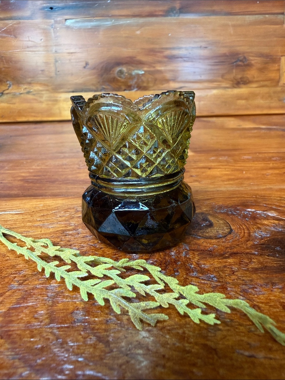 🌿Vintage Westmoreland Olive Amber Glass Decorative Toothpick Holder